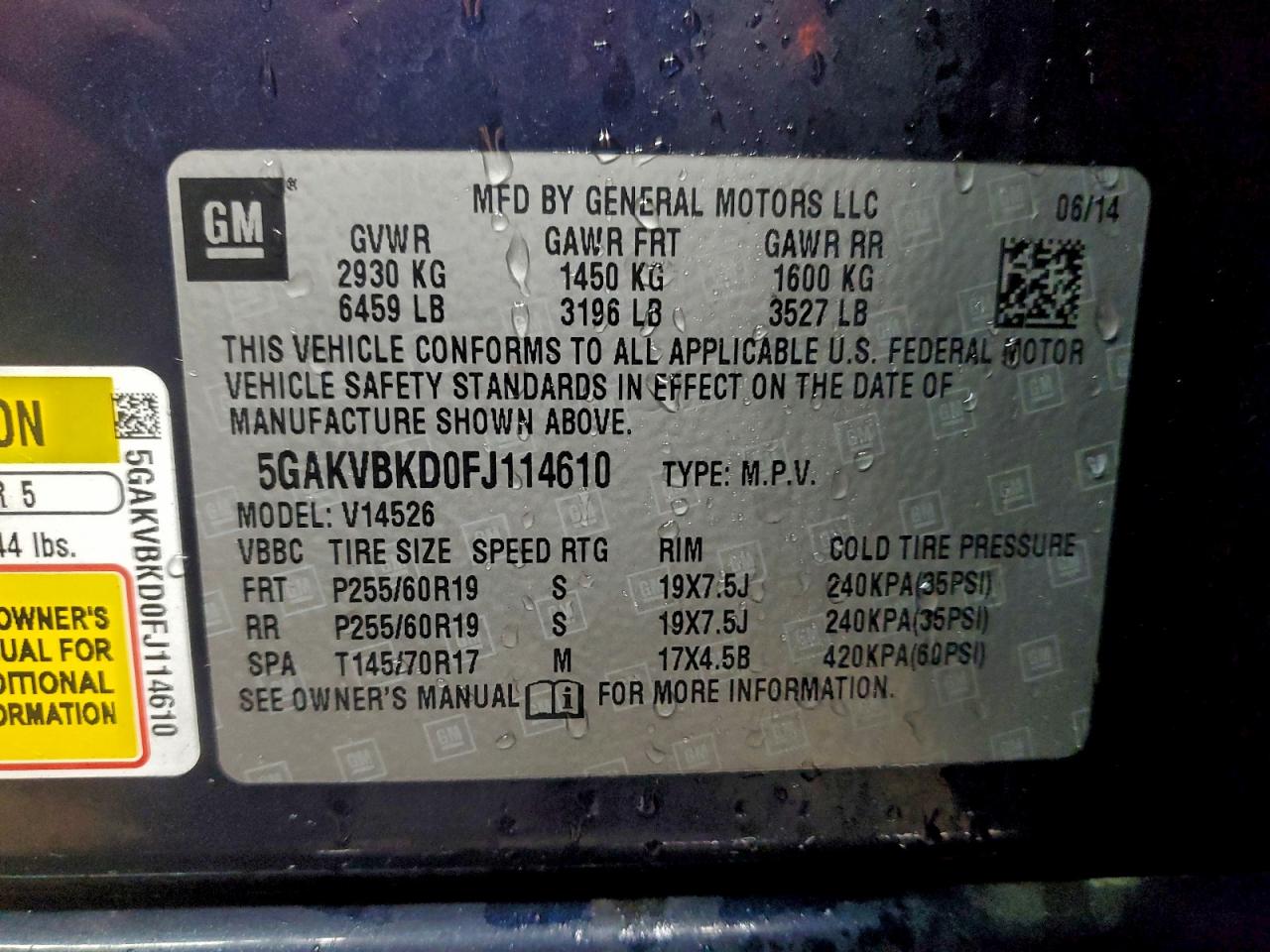 2015 Buick Enclave VIN: 5GAKVBKD0FJ114610 Lot: 94301285