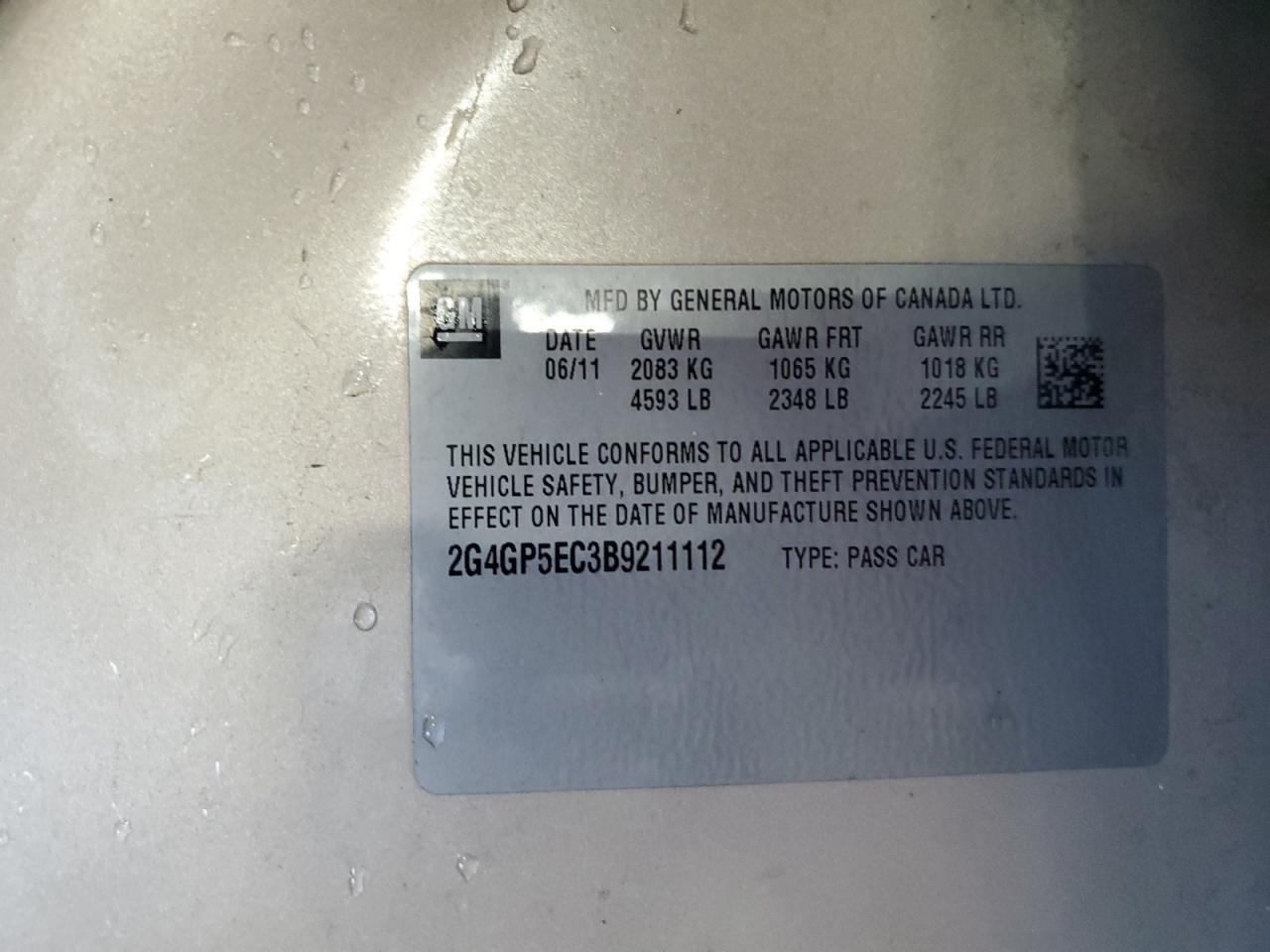 2011 Buick Regal Cxl VIN: 2G4GP5EC3B9211112 Lot: 92505295