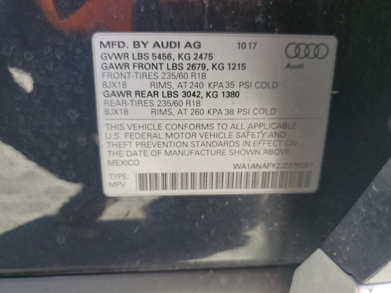 2018 Audi Q5 Premium VIN: WA1ANAFY2J2076067 Lot: 92468835