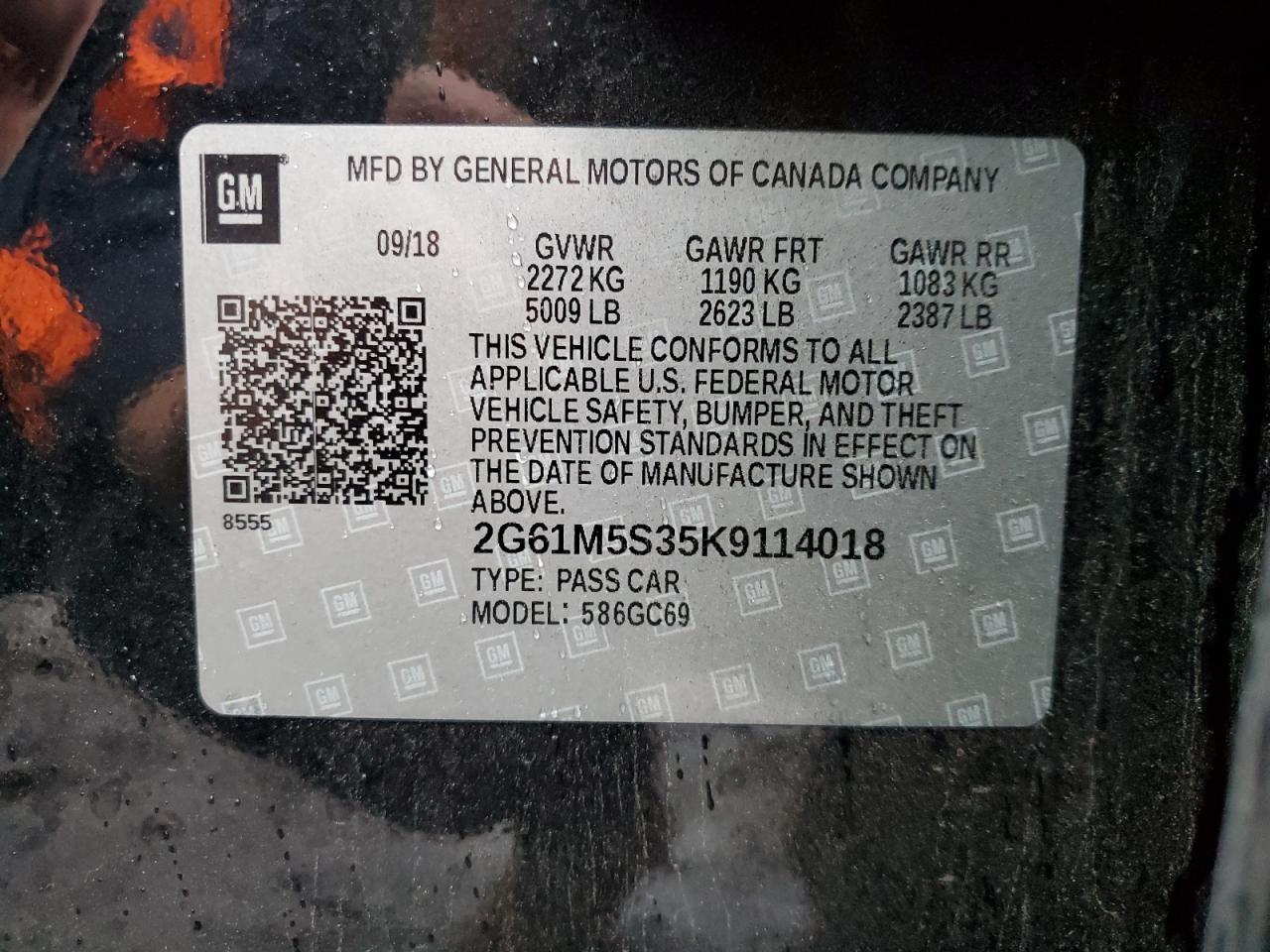 2019 Cadillac Xts Luxury VIN: 2G61M5S35K9114018 Lot: 93229635