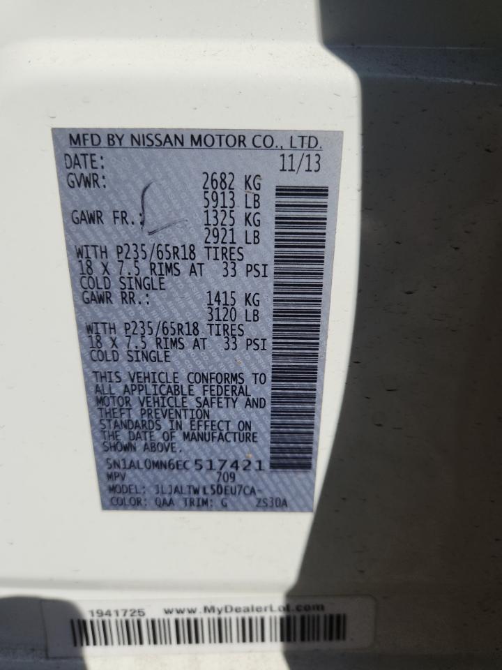 2014 Infiniti Qx60 VIN: 5N1AL0MN6EC517421 Lot: 91304265