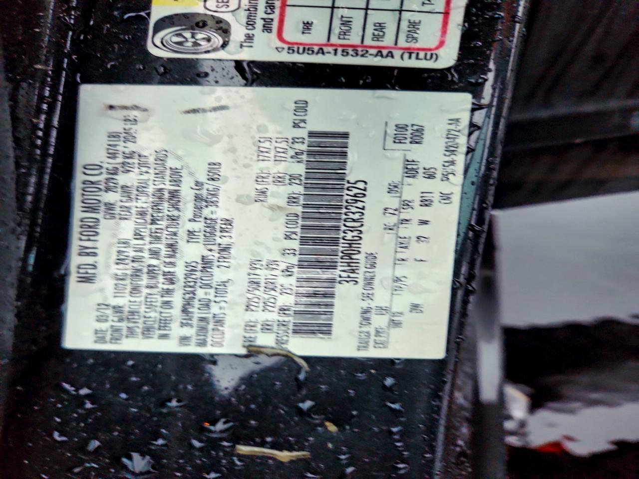 2012 Ford Fusion Se VIN: 3FAHP0HG3CR329625 Lot: 94141065