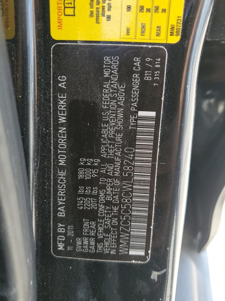 2012 Mini Cooper S Countryman VIN: WMWZC5C58CWL58240 Lot: 92089235