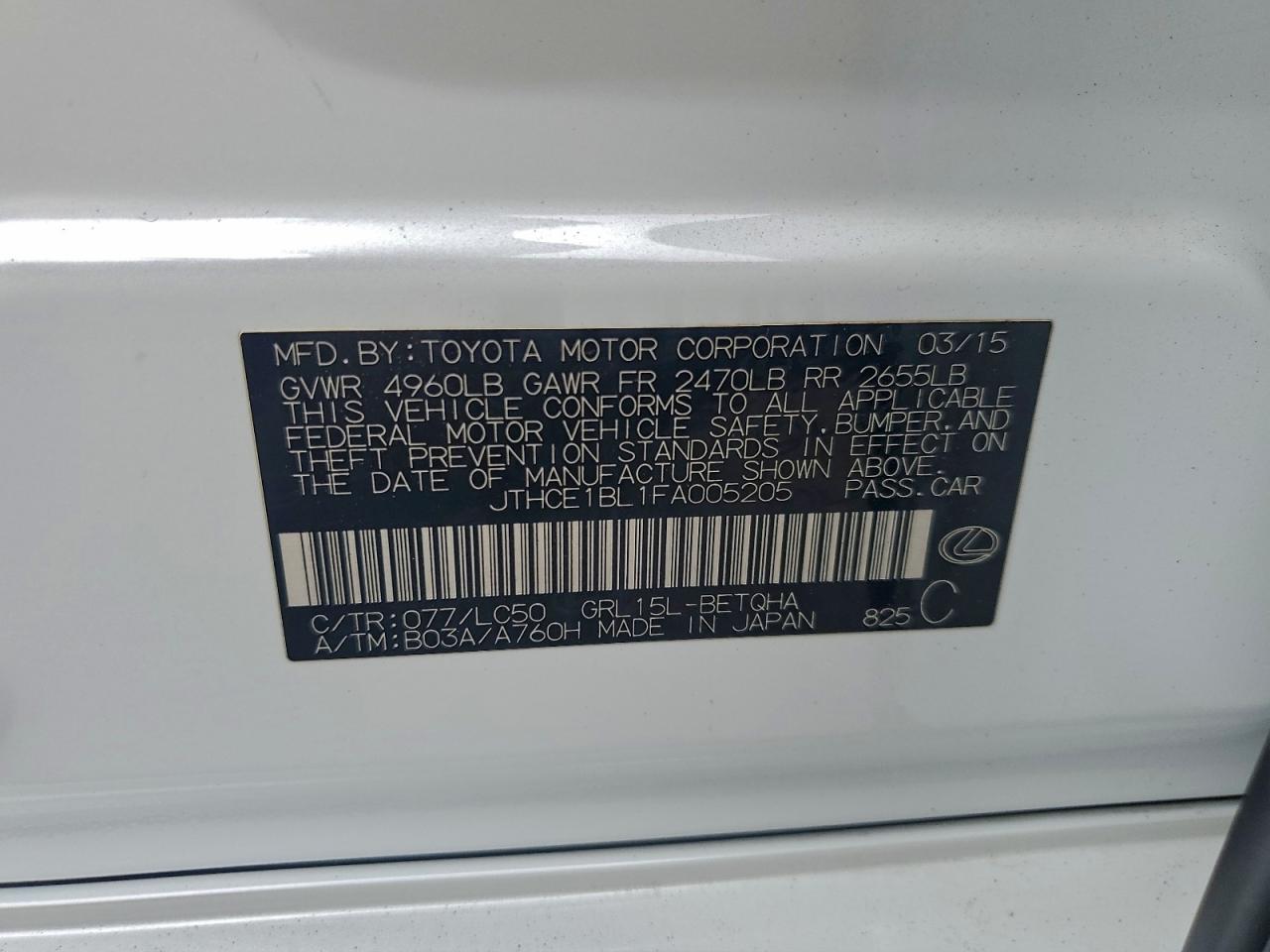 2015 Lexus Gs 350 VIN: JTHCE1BL1FA005205 Lot: 94114045