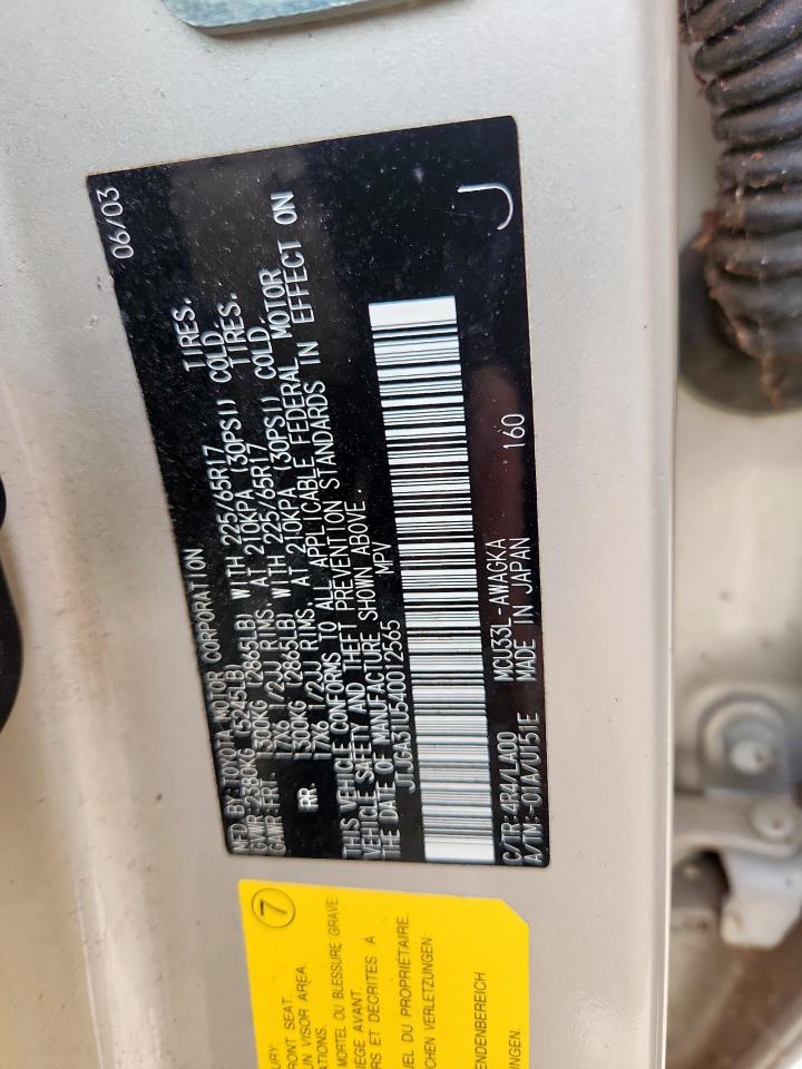 2004 Lexus Rx 330 VIN: JTJGA31U540012565 Lot: 92861445