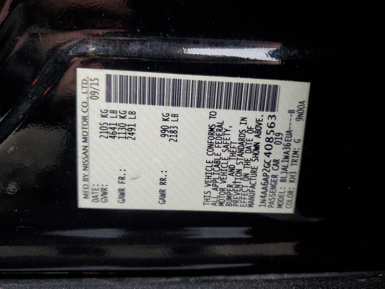 2016 Nissan Maxima 3.5S VIN: 1N4AA6AP2GC408563 Lot: 92836325