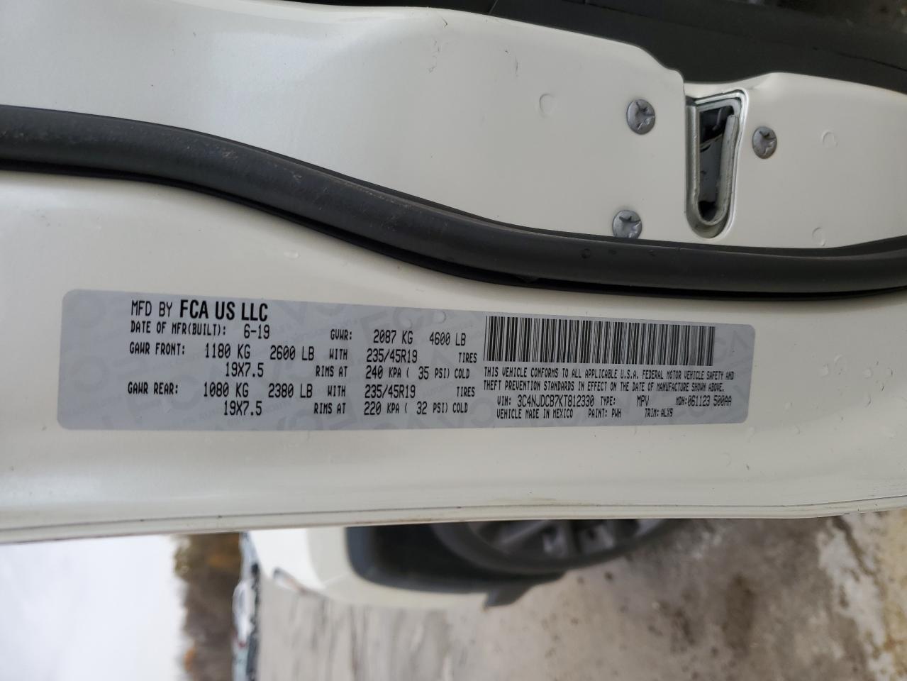 2019 Jeep Compass Limited VIN: 3C4NJDCB7KT812330 Lot: 91494135