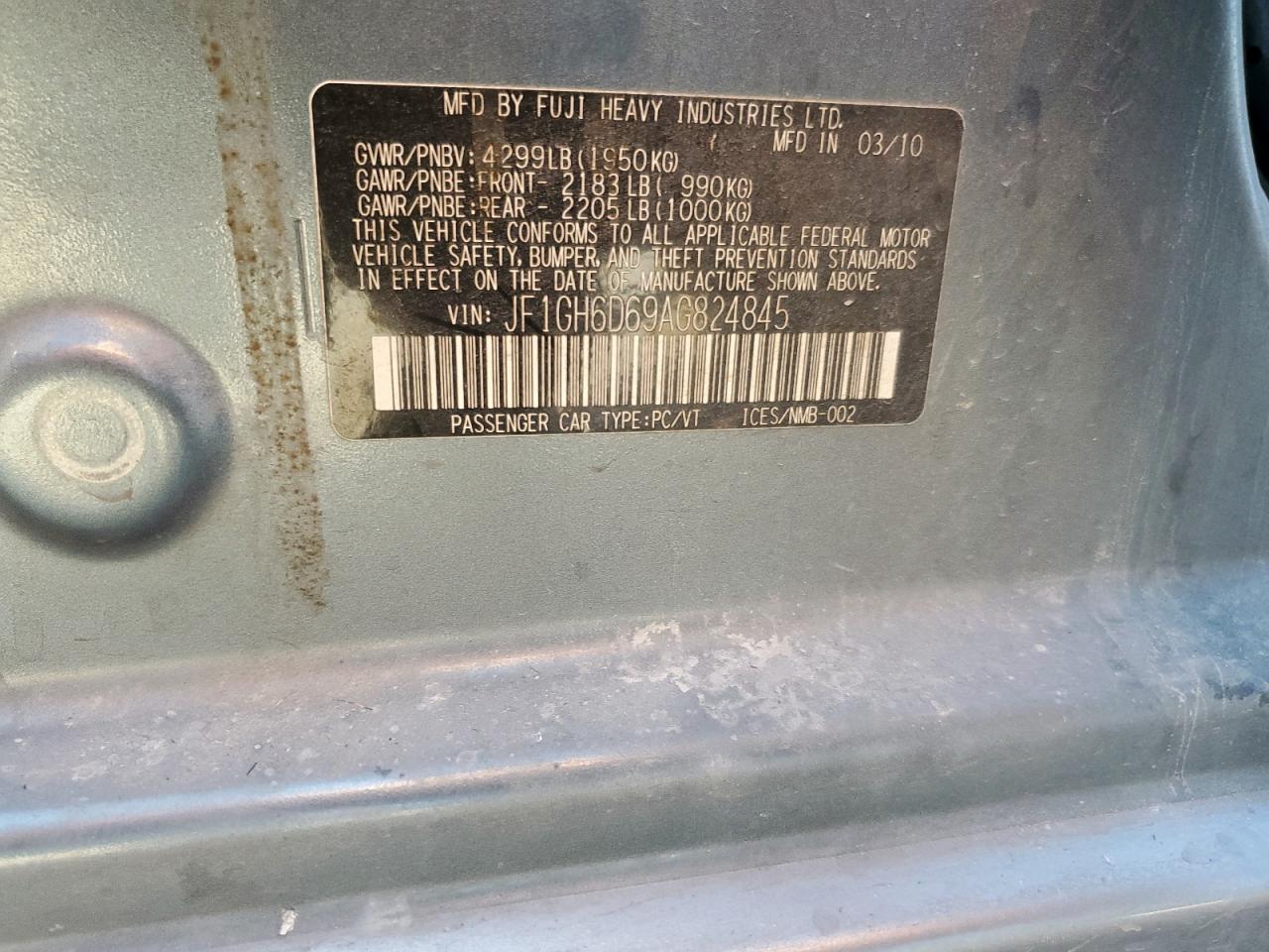 2010 Subaru Impreza Outback Sport VIN: JF1GH6D69AG824845 Lot: 91649545