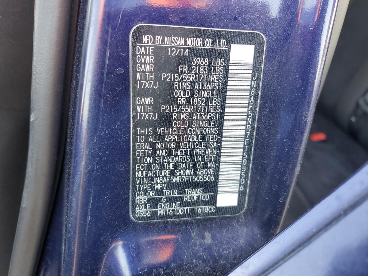 2015 Nissan Juke S VIN: JN8AF5MR7FT505506 Lot: 93729405