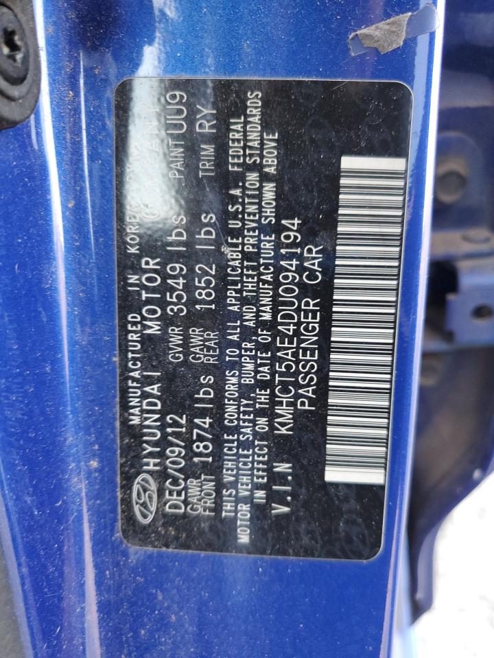 2013 Hyundai Accent Gls VIN: KMHCT5AE4DU094194 Lot: 91987185