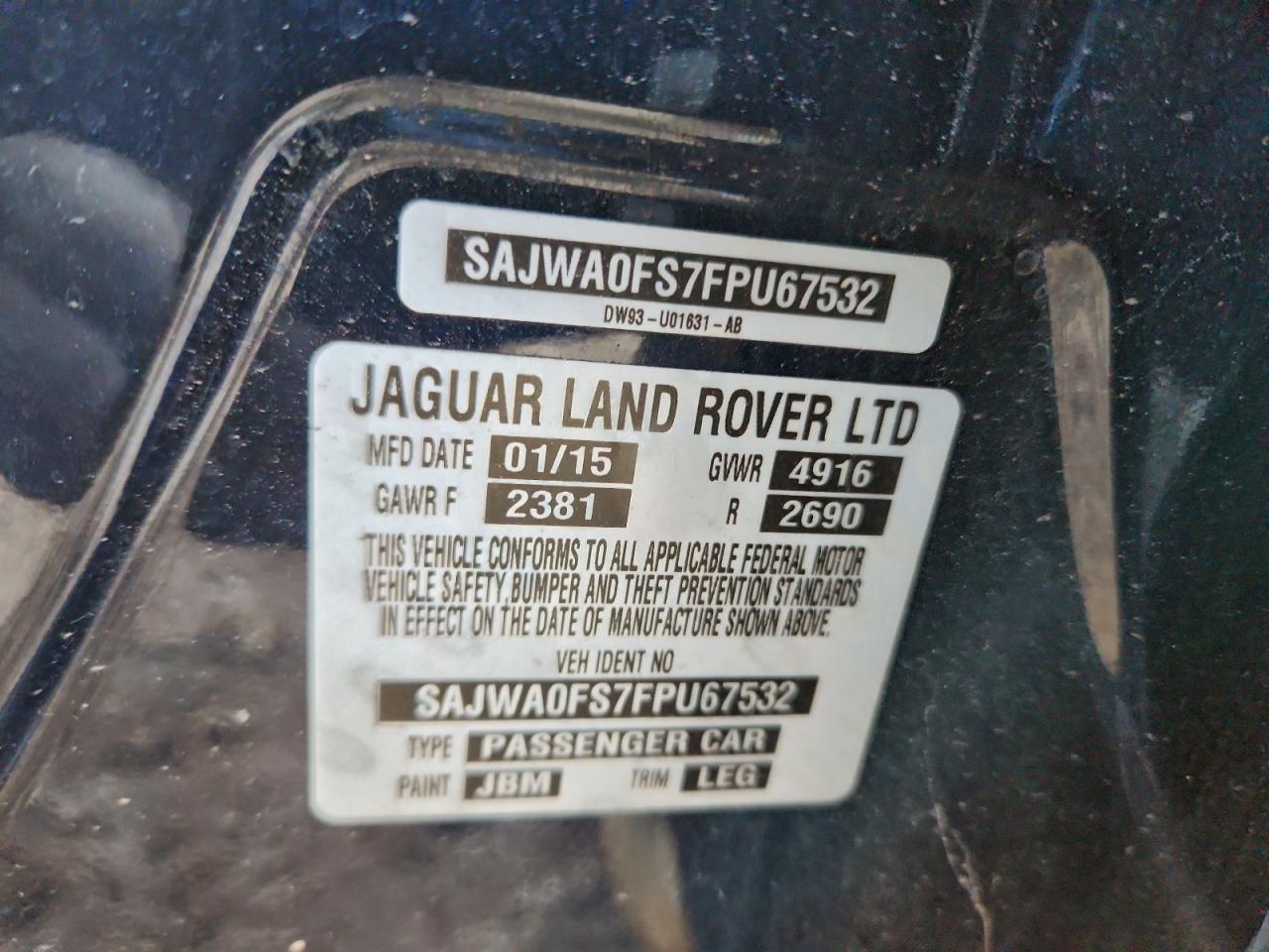 2015 Jaguar Xf 2.0T Premium VIN: SAJWA0FS7FPU67532 Lot: 93821085