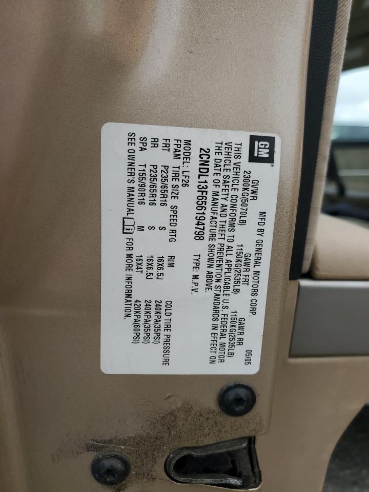 2005 Chevrolet Equinox Ls VIN: 2CNDL13F656194798 Lot: 92357305