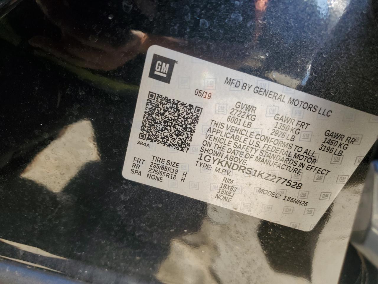 2019 Cadillac Xt5 Luxury VIN: 1GYKNDRS1KZ277528 Lot: 90920105