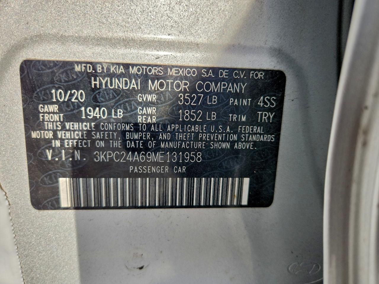 2021 Hyundai Accent Se VIN: 3KPC24A69ME131958 Lot: 93921795