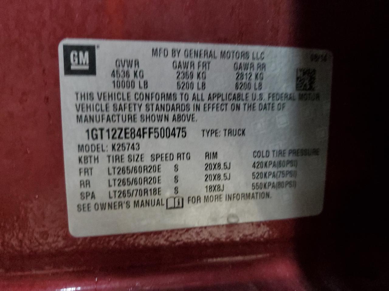 2015 GMC Sierra K2500 Slt VIN: 1GT12ZE84FF500475 Lot: 91816645