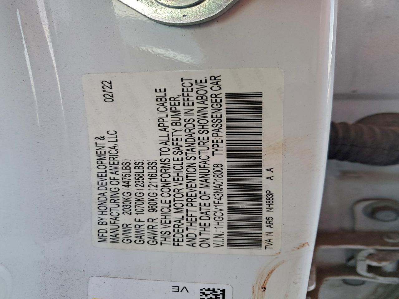 2022 Honda Accord Sport Se VIN: 1HGCV1F43NA018008 Lot: 94520945