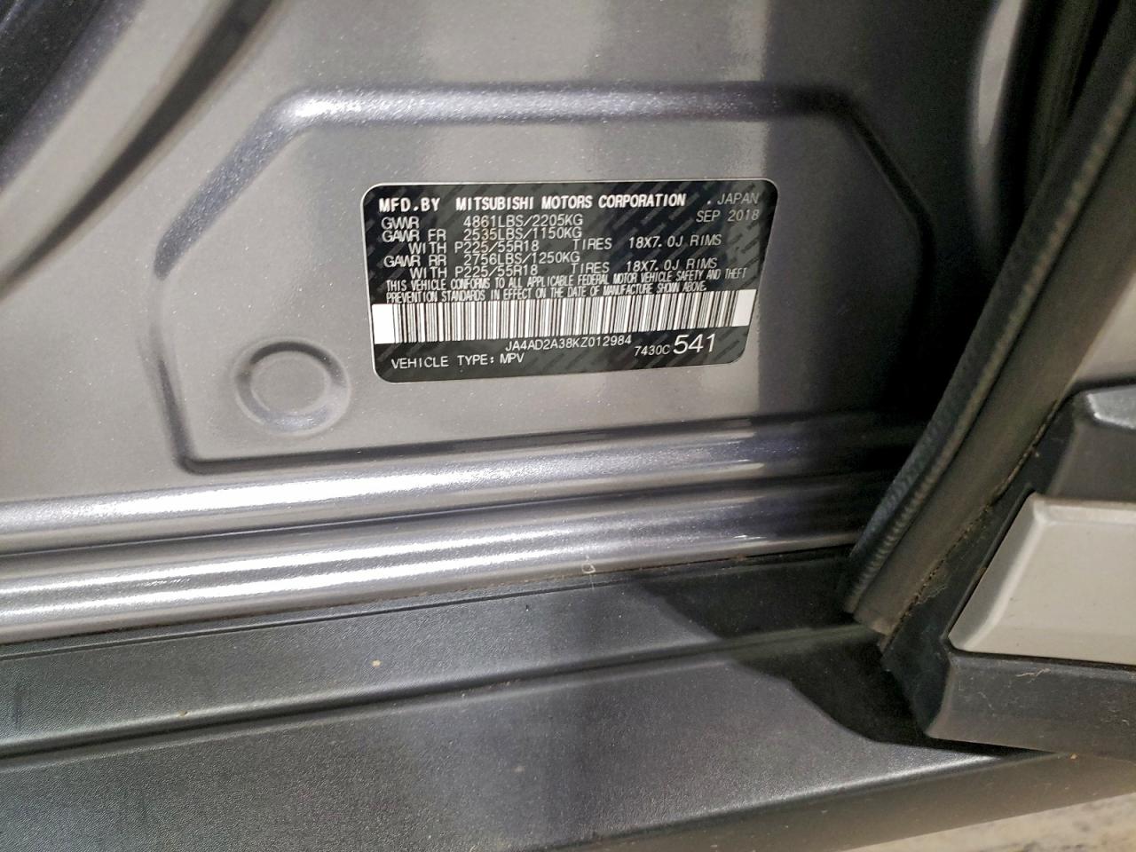 2019 Mitsubishi Outlander Es VIN: JA4AD2A38KZ012984 Lot: 93466115