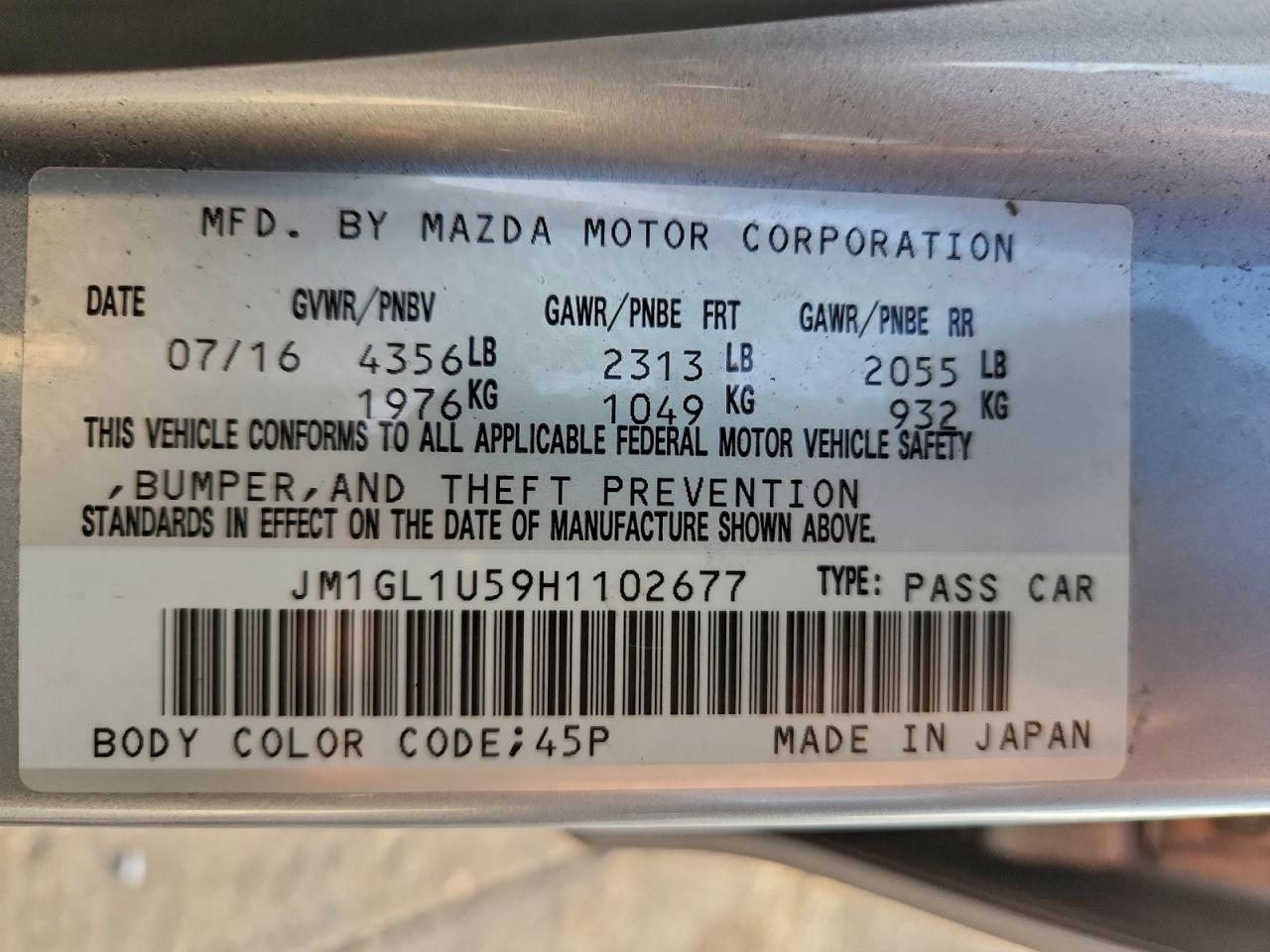 2017 Mazda 6 Sport VIN: JM1GL1U59H1102677 Lot: 94126225