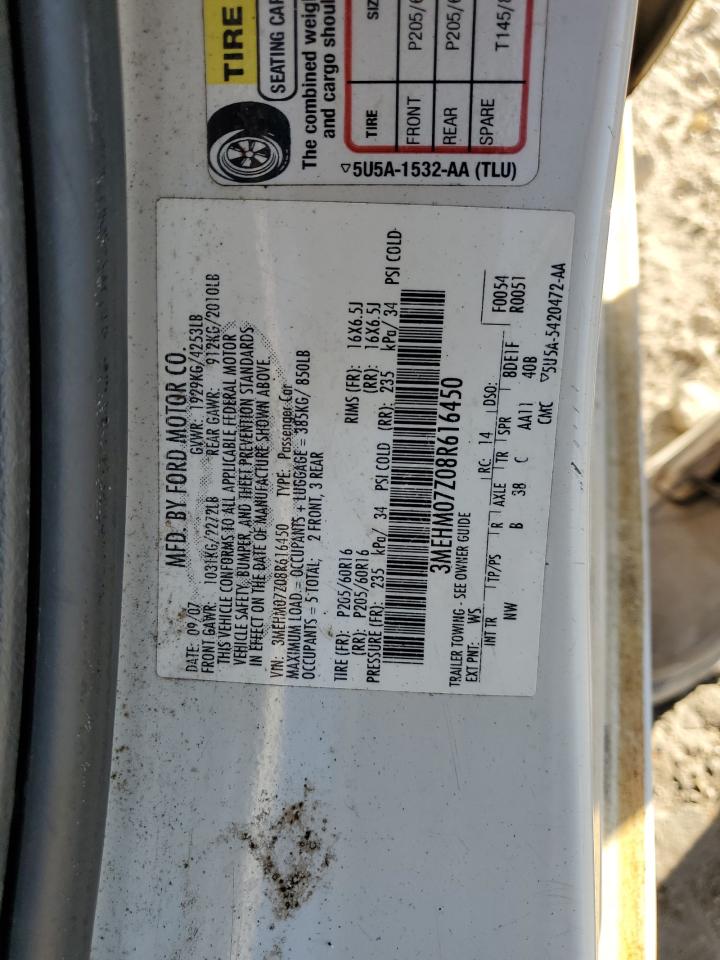 2008 Mercury Milan VIN: 3MEHM07Z08R616450 Lot: 92647115