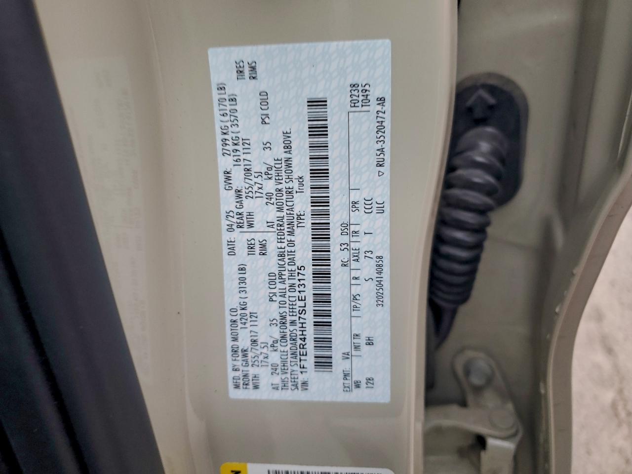 2025 Ford Ranger Xlt VIN: 1FTER4HH7SLE13175 Lot: 93755005