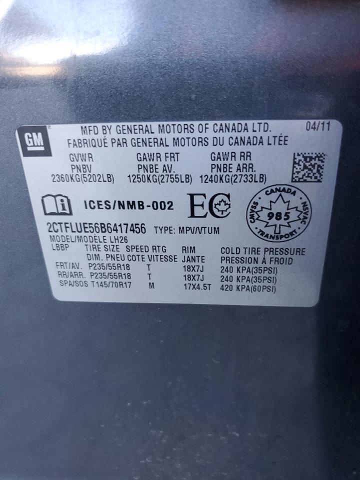 2011 GMC Terrain Slt VIN: 2CTFLUE56B6417456 Lot: 92420345