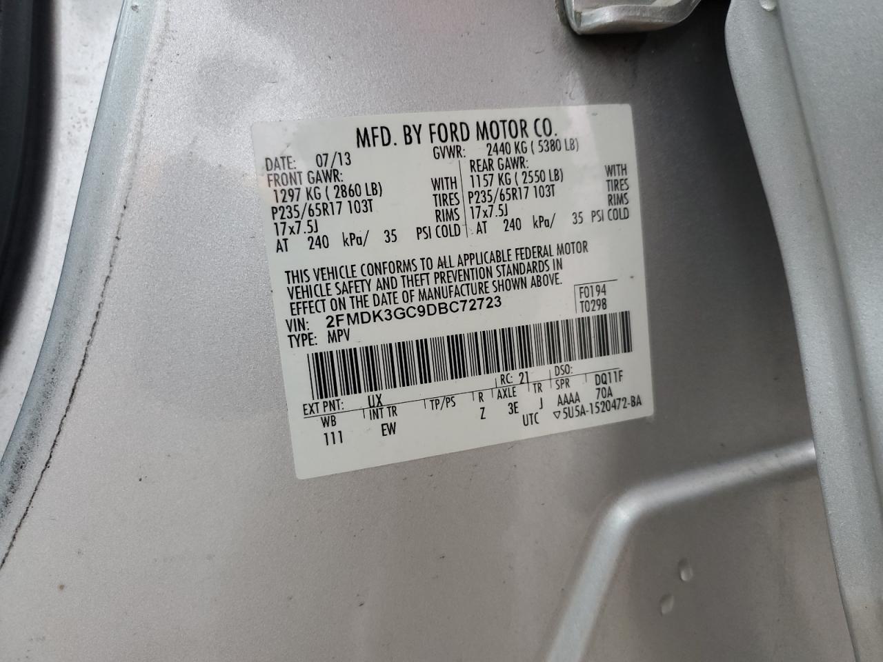 2013 Ford Edge Se VIN: 2FMDK3GC9DBC72723 Lot: 90795305