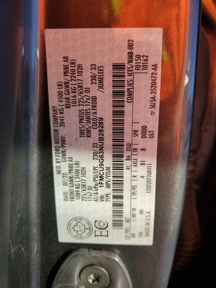 2022 Ford Escape Se VIN: 1FMCU9G63NUB28289 Lot: 93241585