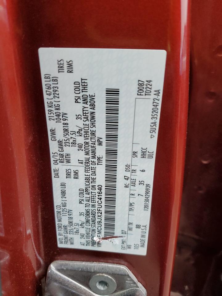 2015 Ford Escape Titanium VIN: 1FMCU9JX2FUC41640 Lot: 92924175