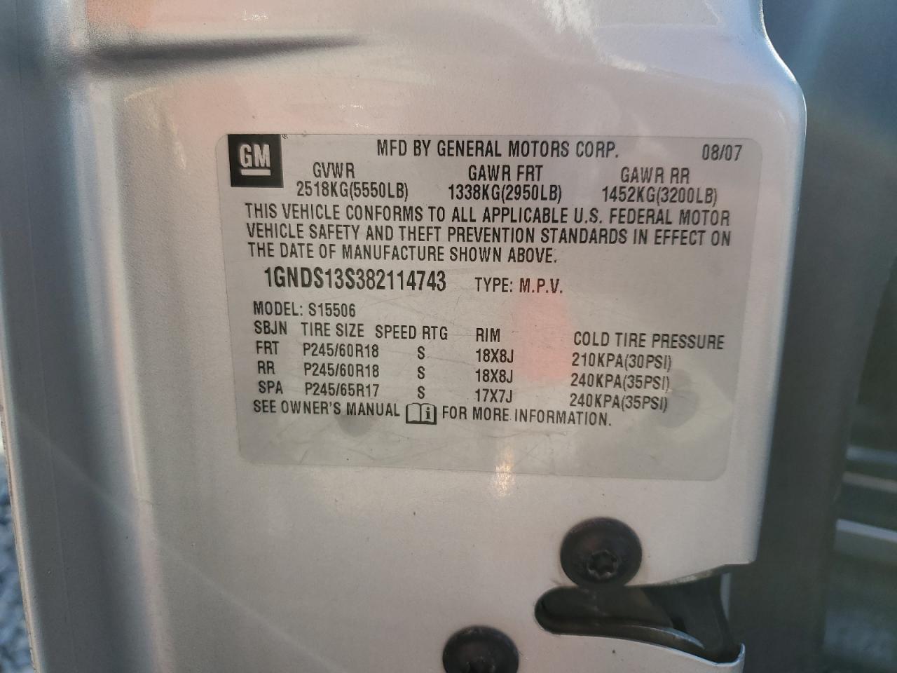 2008 Chevrolet Trailblazer Ls VIN: 1GNDS13S382114743 Lot: 92825815