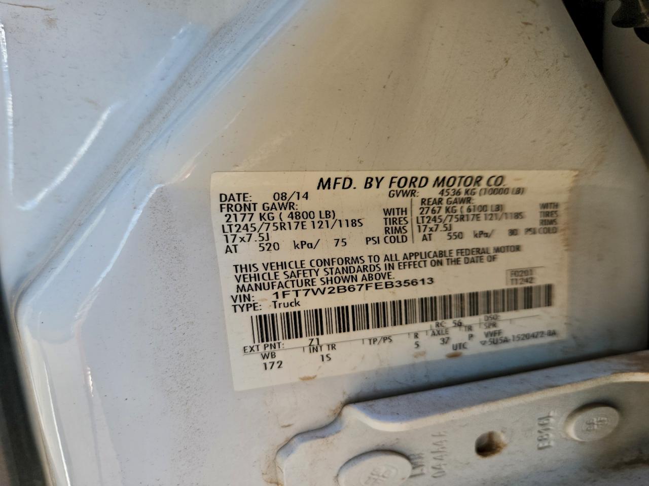 2015 Ford F250 Super Duty VIN: 1FT7W2B67FEB35613 Lot: 93950965