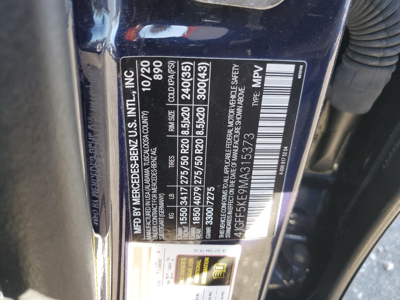 2021 Mercedes-Benz Gls 450 4Matic VIN: 4JGFF5KE9MA315373 Lot: 92217325