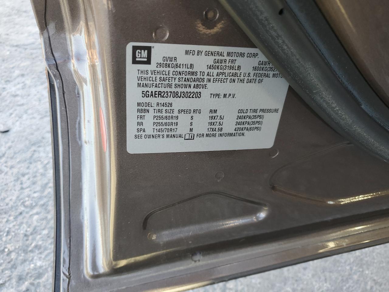 2008 Buick Enclave Cxl VIN: 5GAER23708J302203 Lot: 91614735