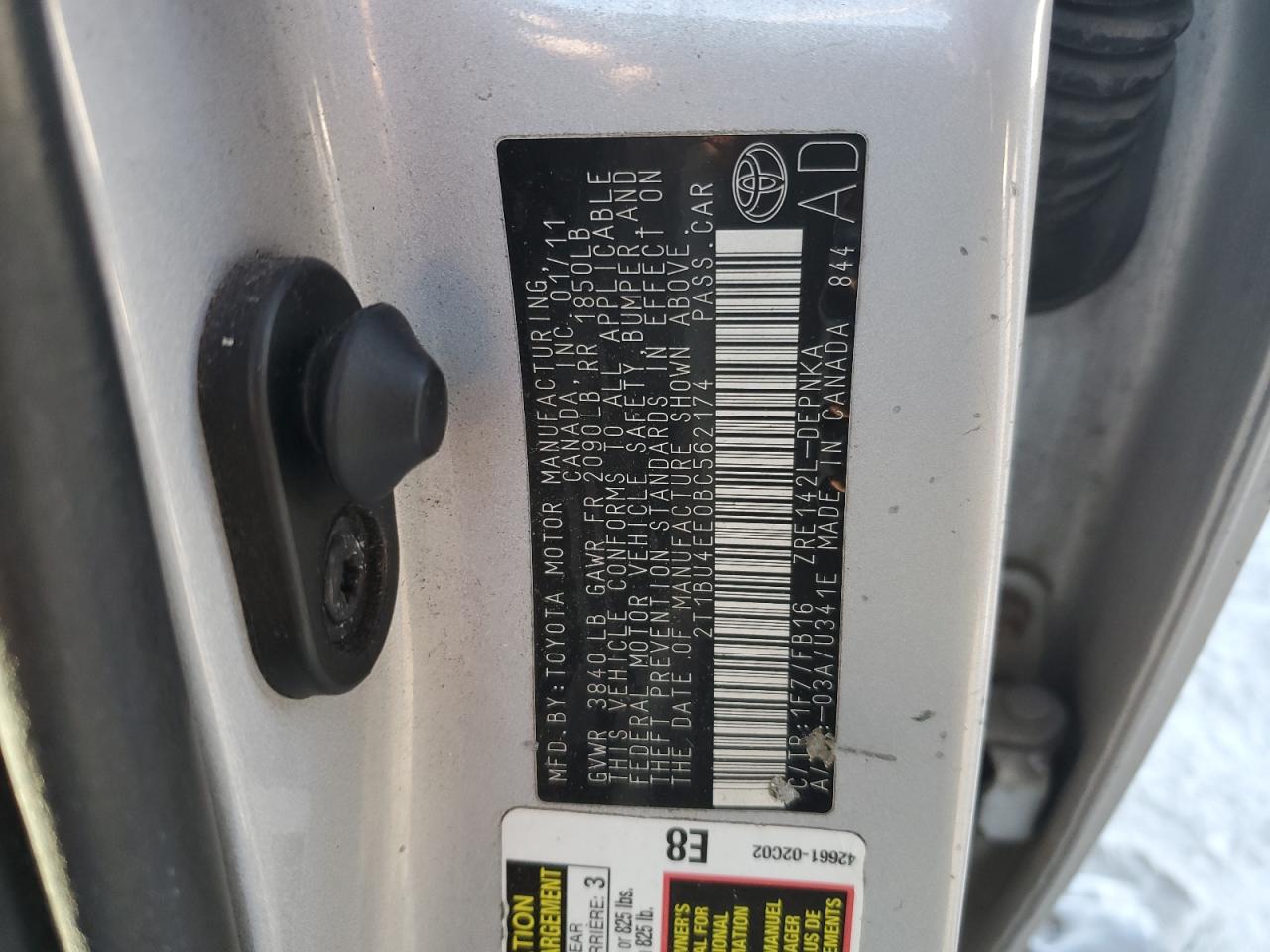 2011 Toyota Corolla Base VIN: 2T1BU4EE0BC562174 Lot: 91660755