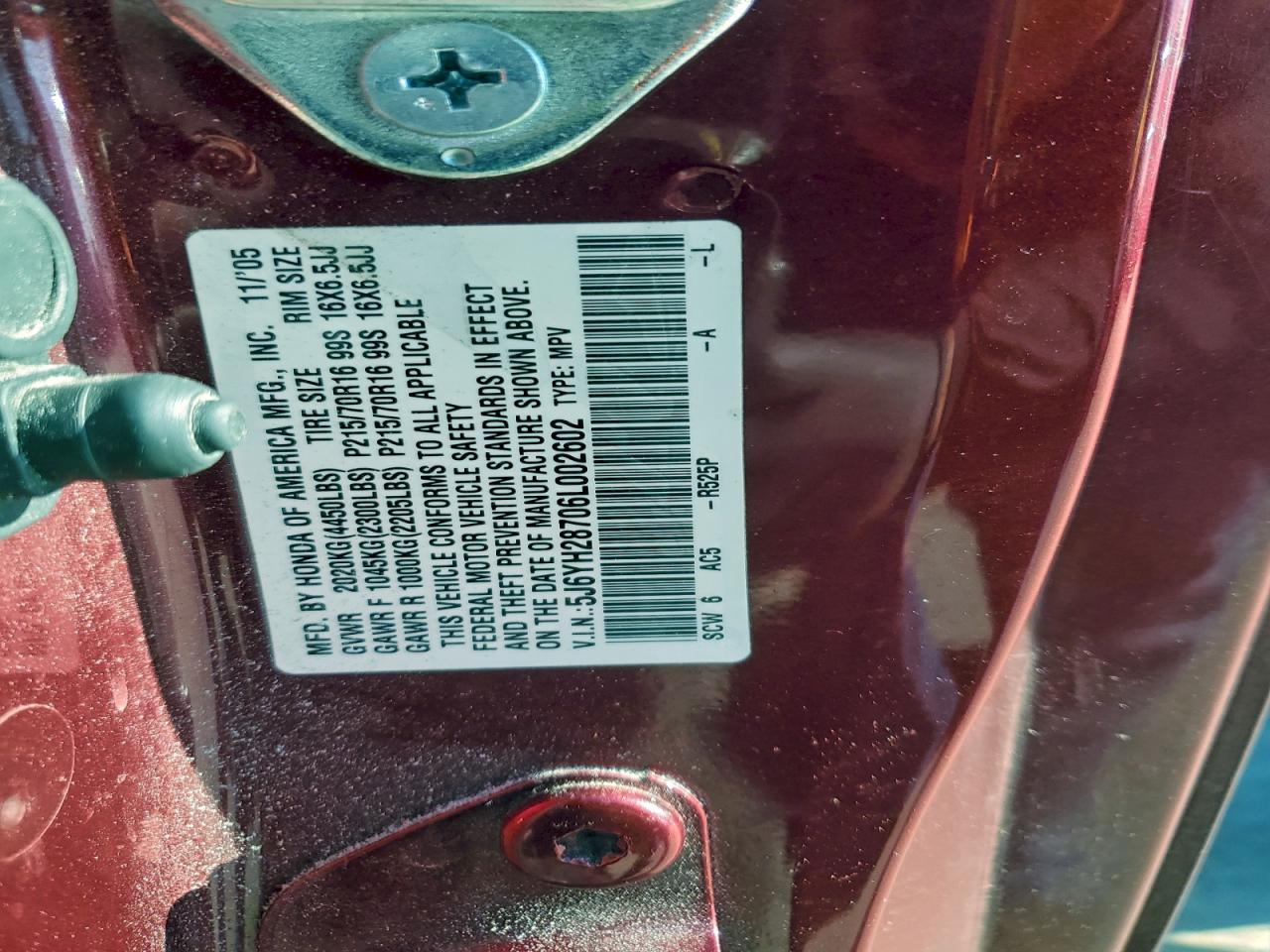 2006 Honda Element Ex VIN: 5J6YH28706L002602 Lot: 93495195