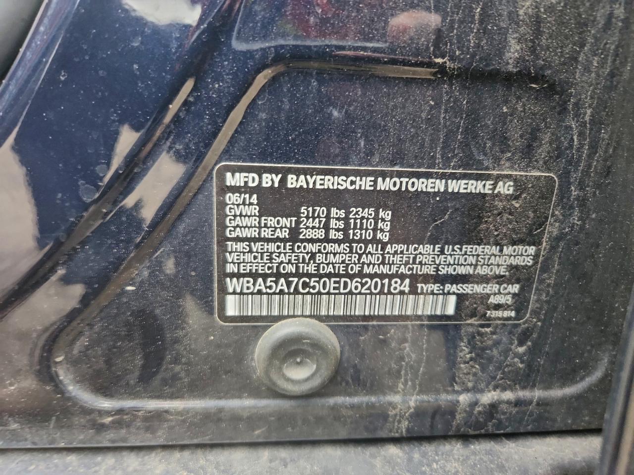 2014 BMW 528 Xi VIN: WBA5A7C50ED620184 Lot: 93543315