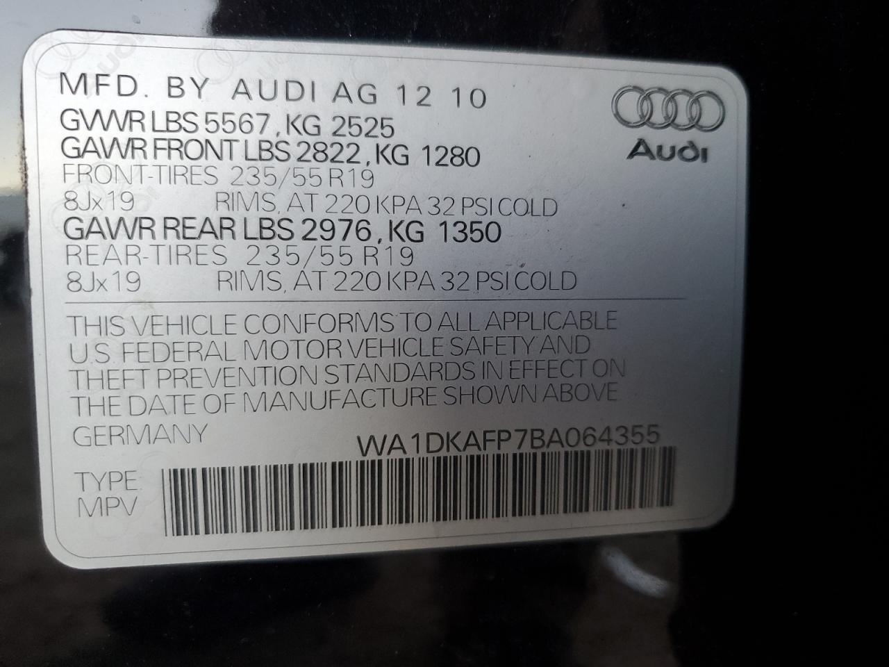 2011 Audi Q5 Premium Plus VIN: WA1DKAFP7BA064355 Lot: 92738215