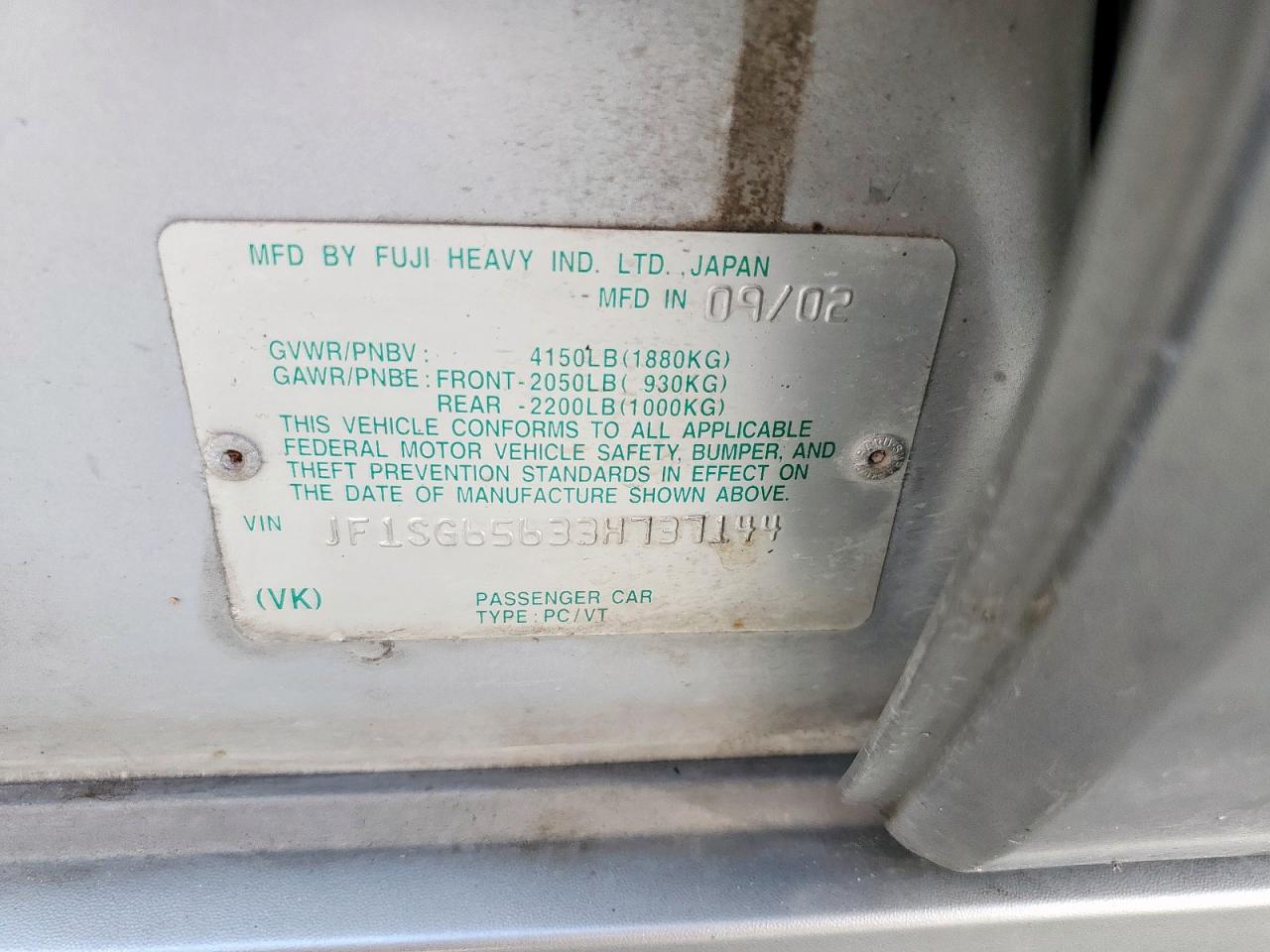 2003 Subaru Forester 2.5Xs VIN: JF1SG65633H737144 Lot: 93466635