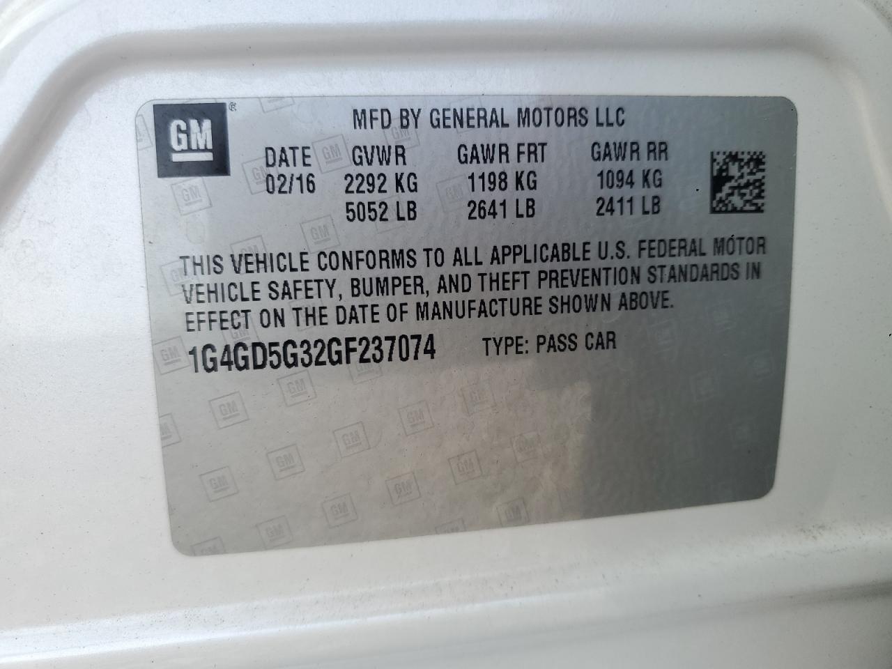 2016 Buick Lacrosse Premium VIN: 1G4GD5G32GF237074 Lot: 92260255