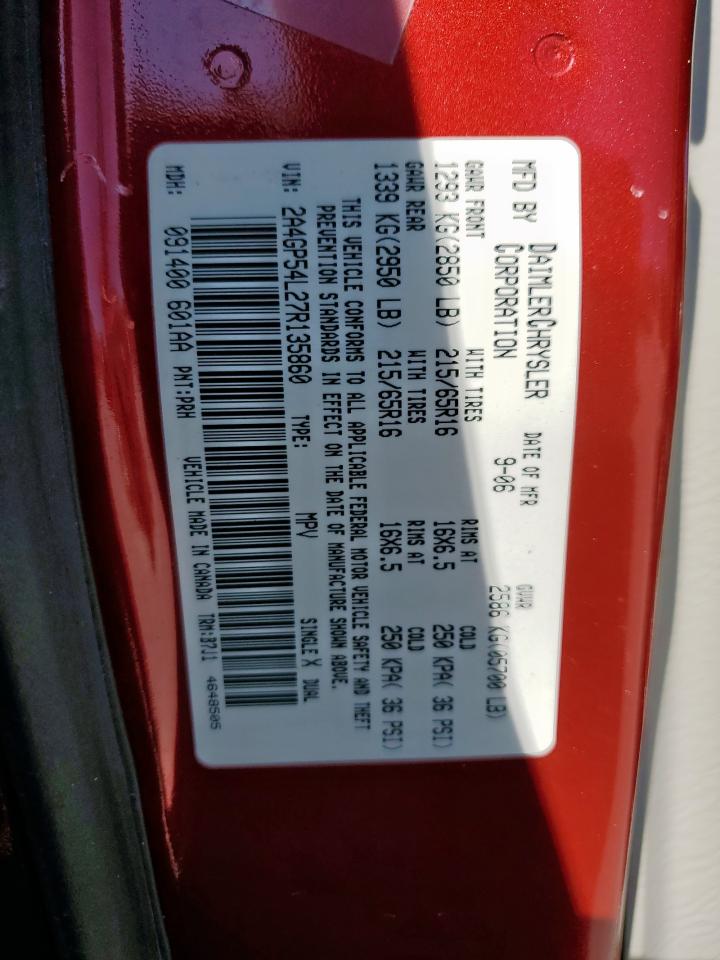 2007 Chrysler Town & Country Touring VIN: 2A4GP54L27R135860 Lot: 91019185