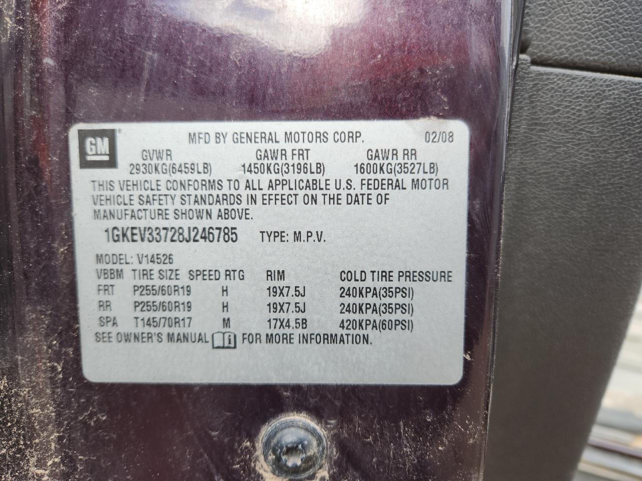 2008 GMC Acadia Slt-2 VIN: 1GKEV33728J246785 Lot: 93735275
