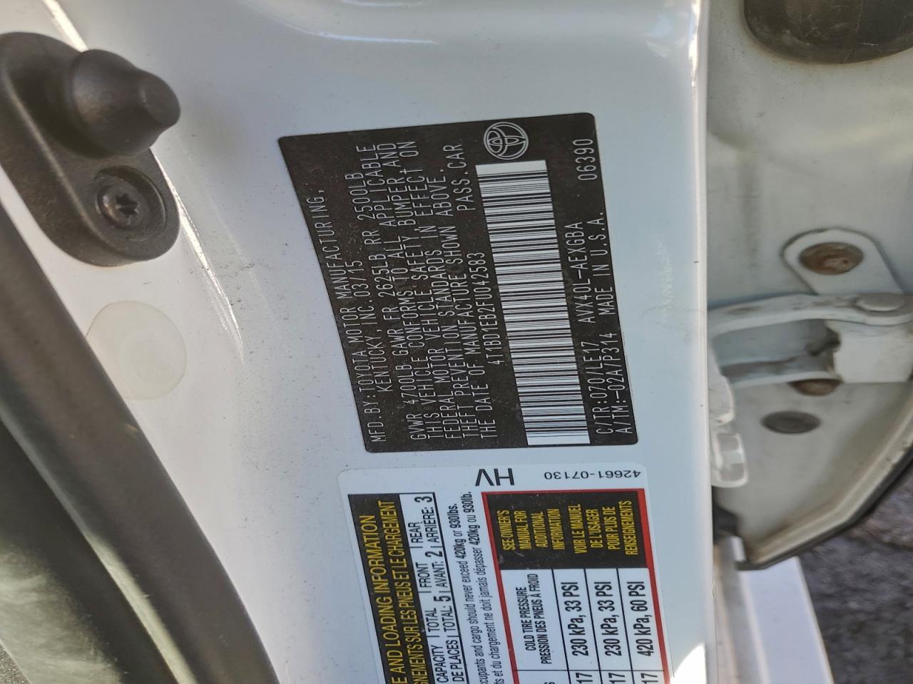 2015 Toyota Avalon Hybrid VIN: 4T1BD1EB2FU042583 Lot: 94478705