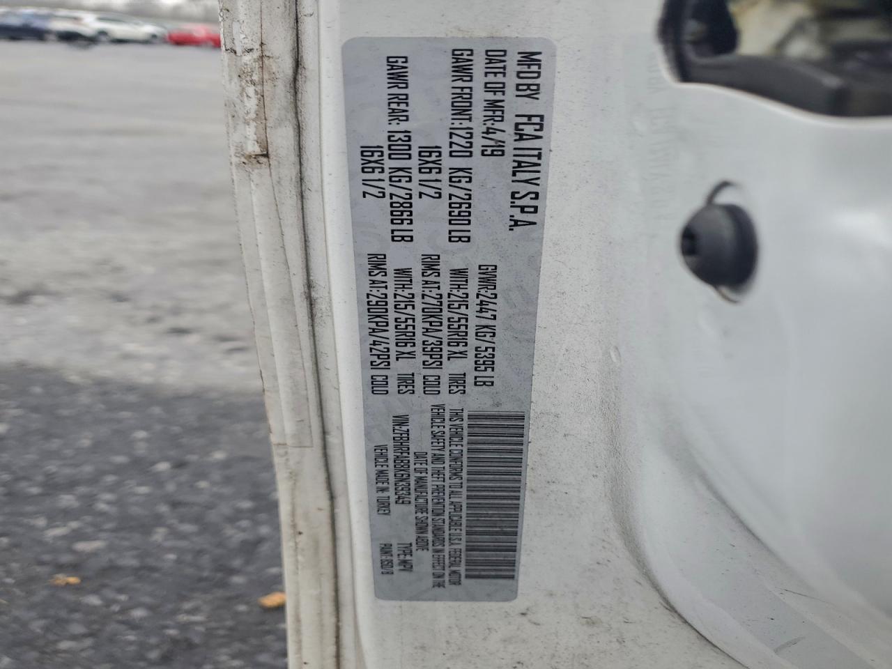 2019 Ram Promaster City VIN: ZFBHRFAB8K6N39349 Lot: 93817025