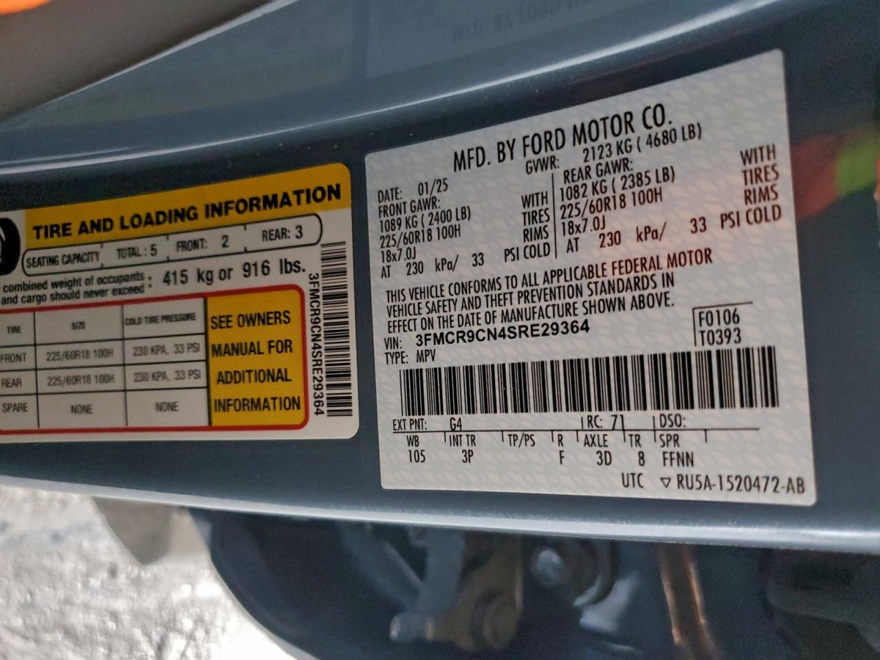 2025 Ford Bronco Sport Outer Banks VIN: 3FMCR9CN4SRE29364 Lot: 91881315