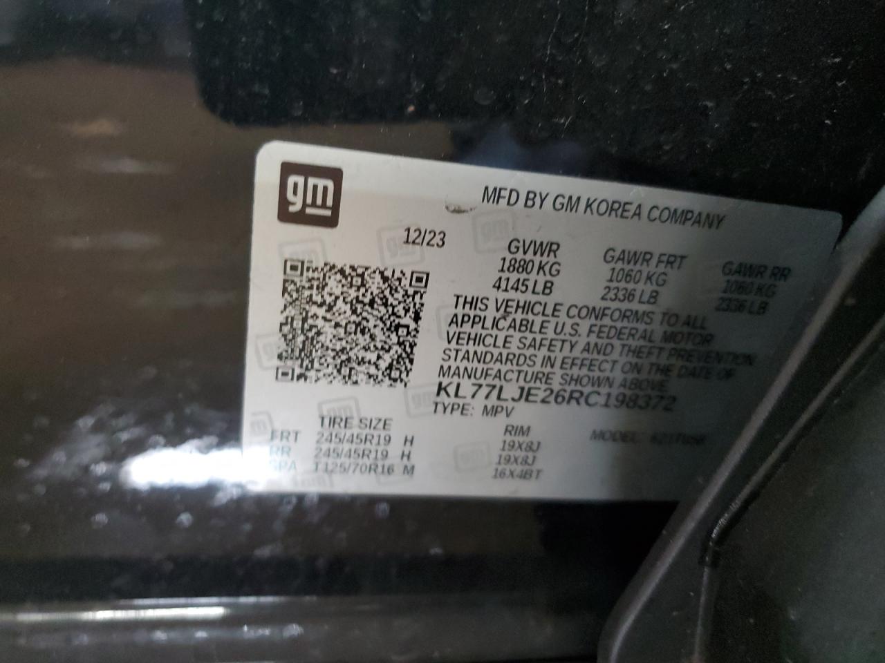 2024 Chevrolet Trax 2Rs VIN: KL77LJE26RC198372 Lot: 93205635