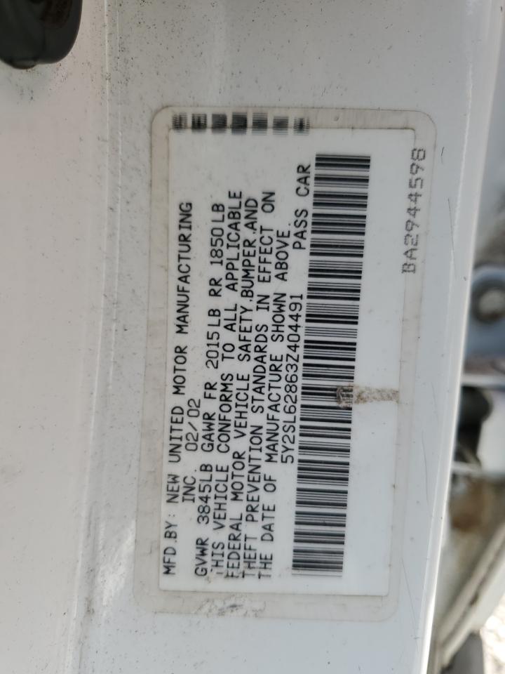 2003 Pontiac Vibe VIN: 5Y2SL62863Z404491 Lot: 93405145