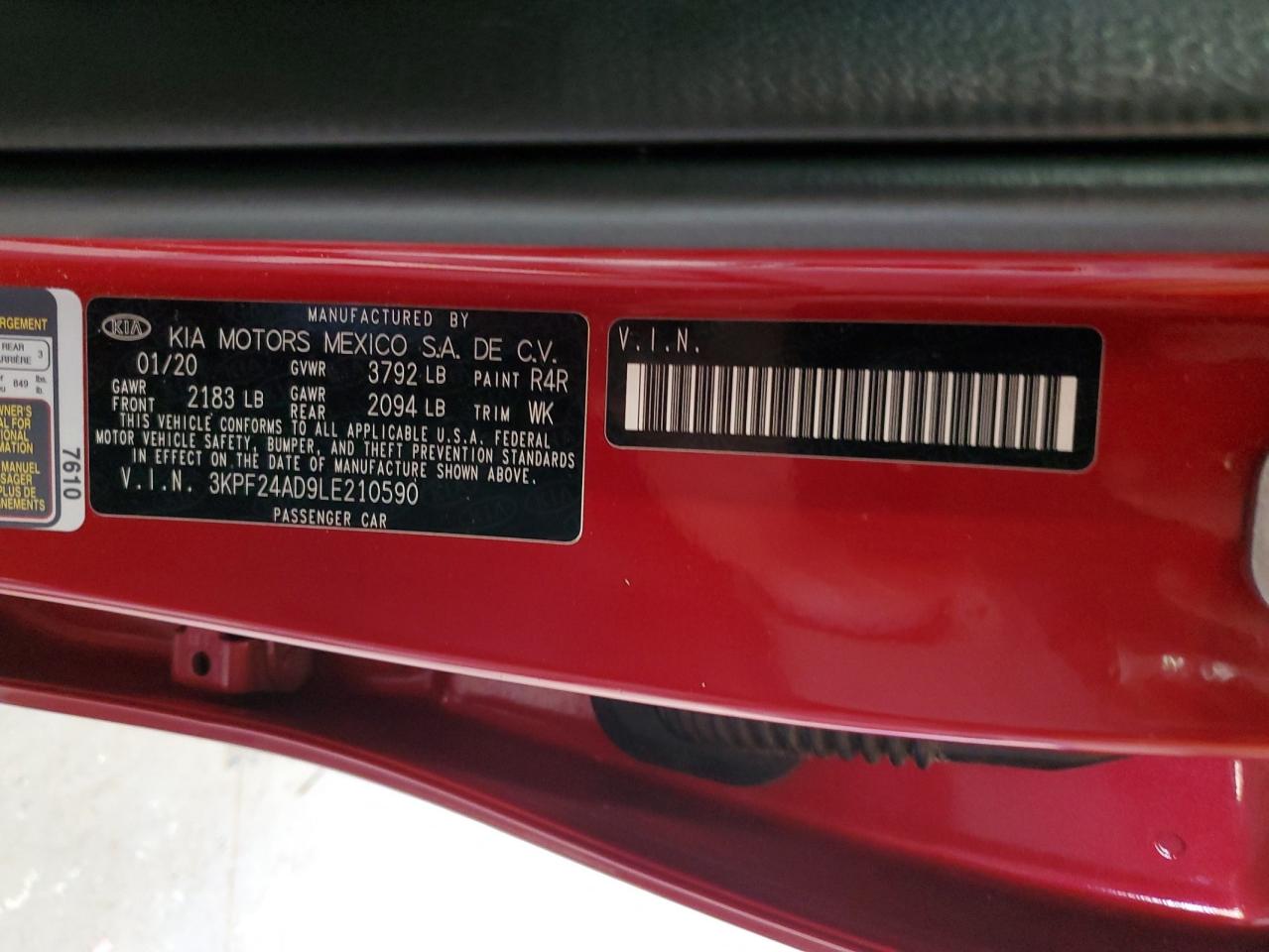 2020 Kia Forte Fe VIN: 3KPF24AD9LE210590 Lot: 90779965