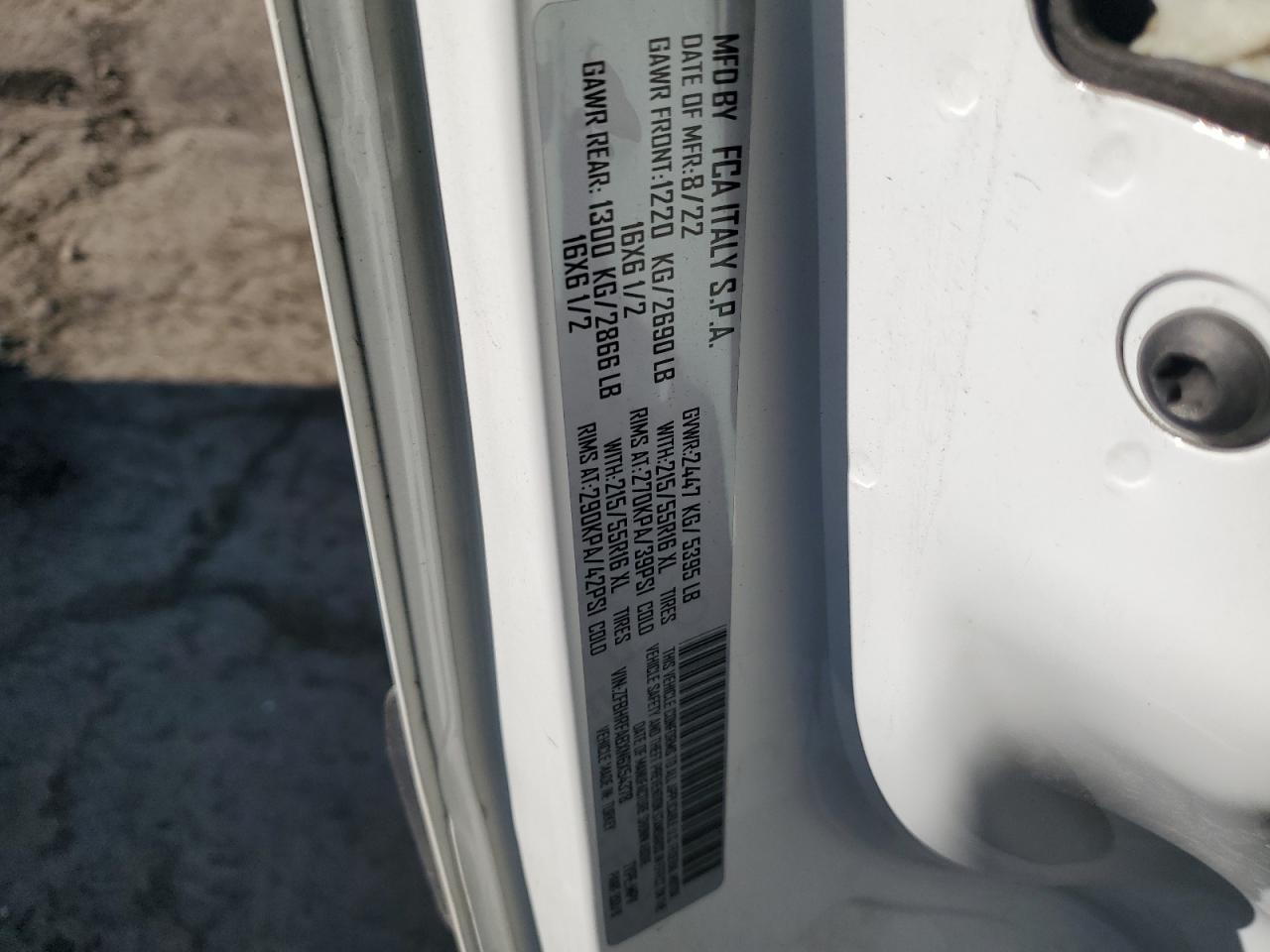 2022 Ram Promaster Utility / Service Van VIN: ZFBHRFABXN6X54378 Lot: 91183025