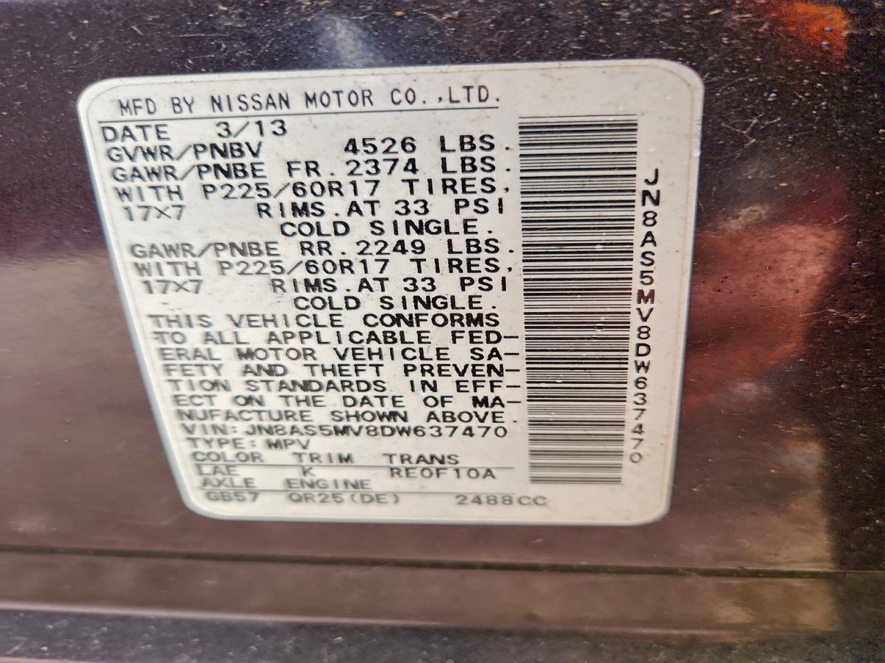 2013 Nissan Rogue S VIN: JN8AS5MV8DW637470 Lot: 93370995