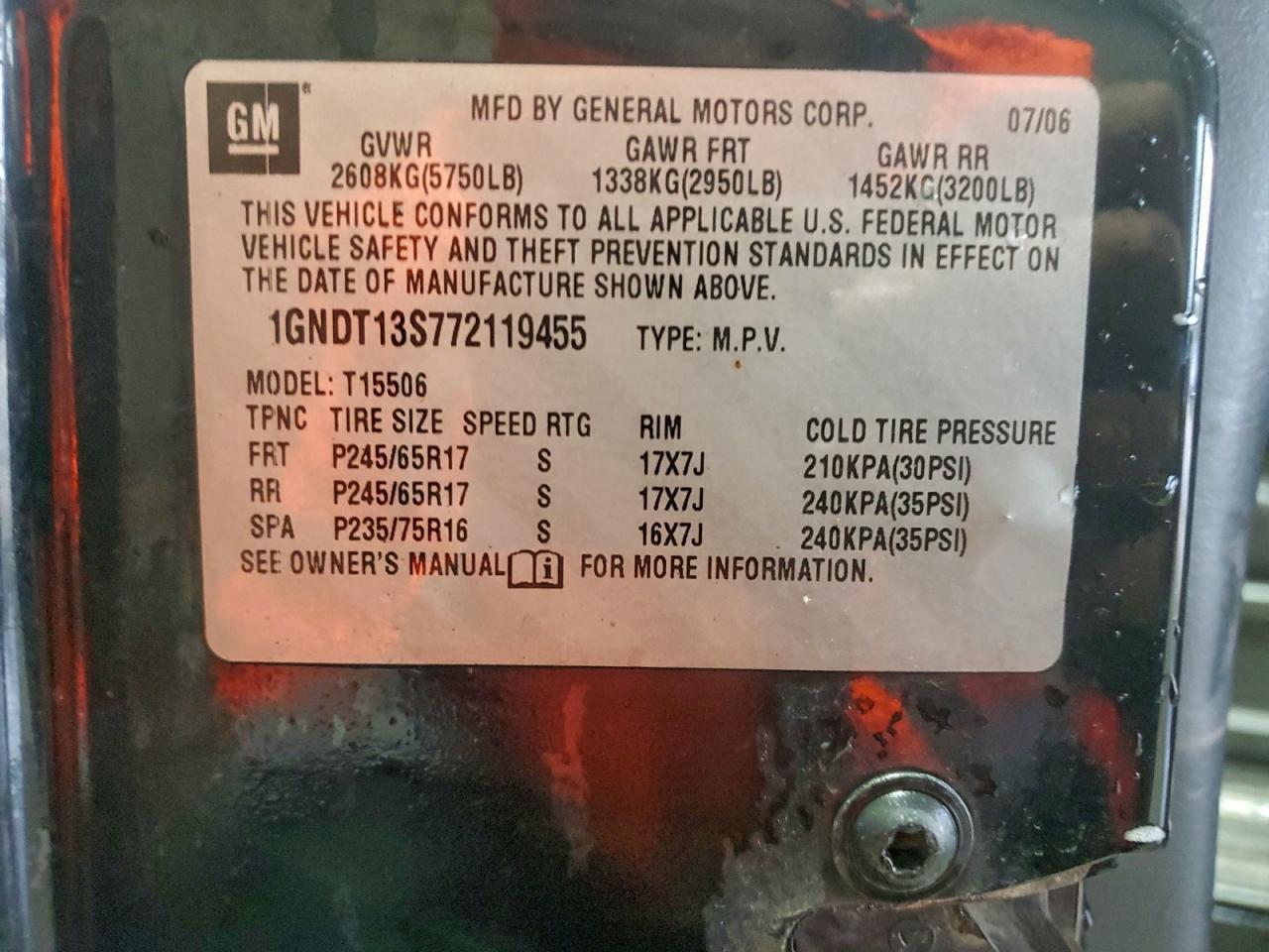 2007 Chevrolet Trailblazer Ls VIN: 1GNDT13S772119455 Lot: 93904655