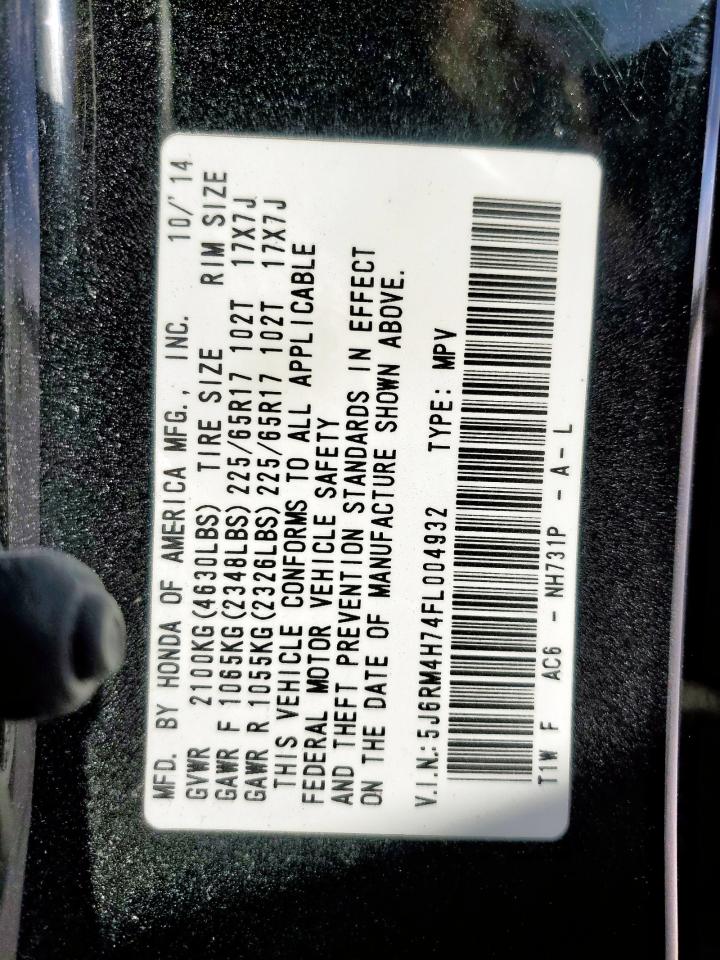 2015 Honda Cr-V Exl VIN: 5J6RM4H74FL004932 Lot: 92718325